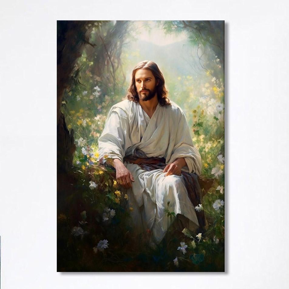 Jesus Sitting Down In The Forest Canvas Prints – Jesus Canvas Art – Christian Wall Art Canvas Decor