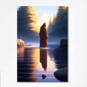 Jesus Standing On Water With Sun Shining Him Canvas Prints Religious Canvas Art Christian Wall Decor g0lnaf.jpg