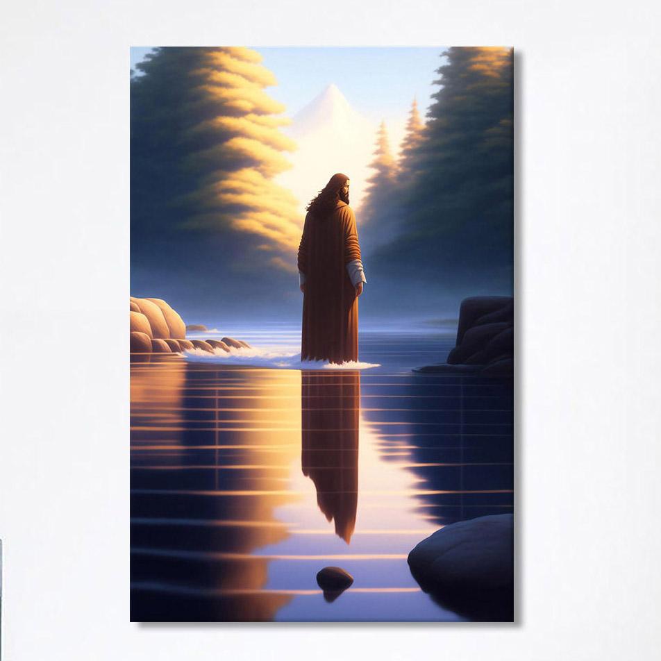 Jesus Standing On Water With Sun Shining Him Canvas Prints – Religious Canvas Art – Christian Wall Decor