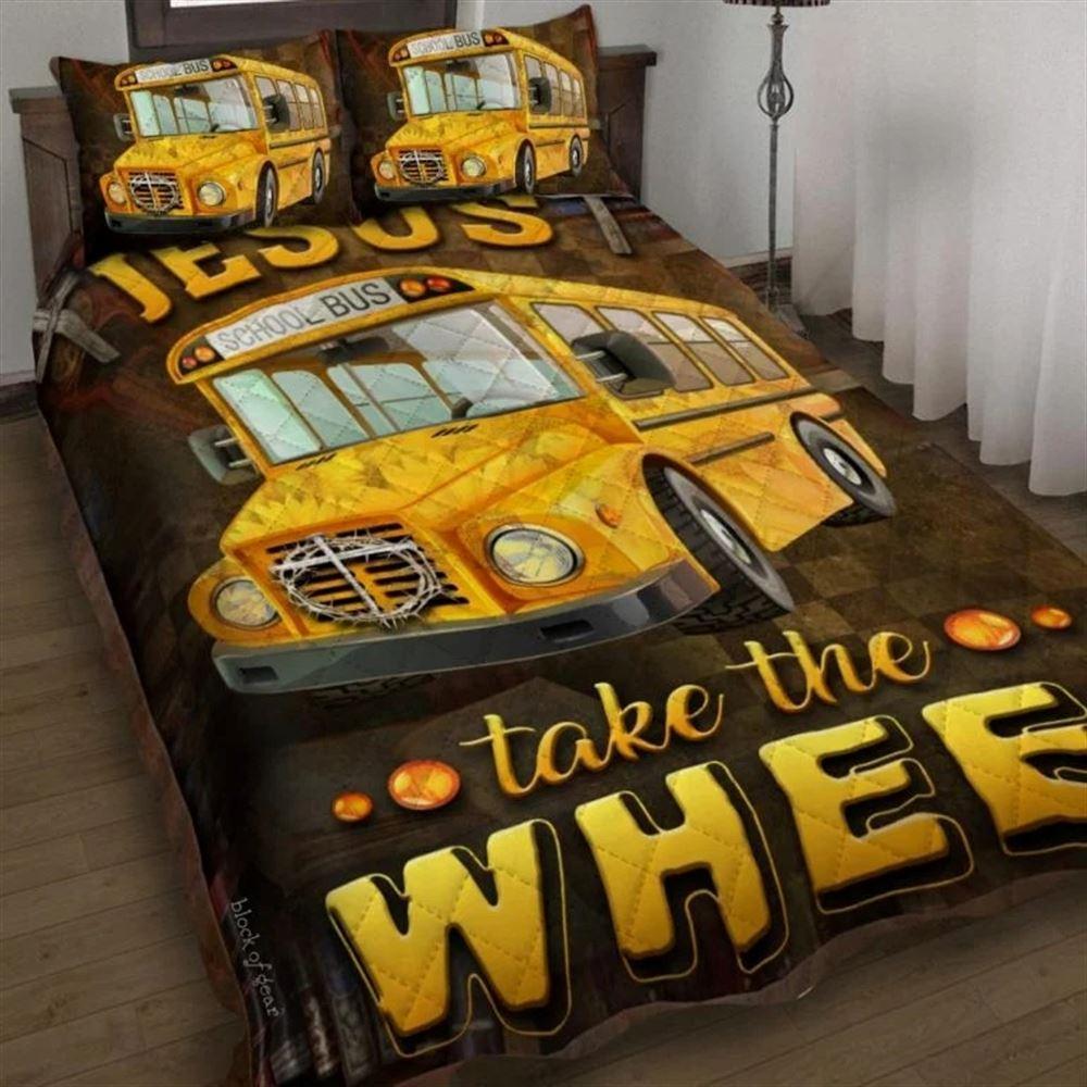 Jesus Take The Wheel School Bus Quilt Bedding Set – Christian Gift For Believers Jesus Take The Wheel School Bus Quilt Bedding Set – Christian Gift For Believers