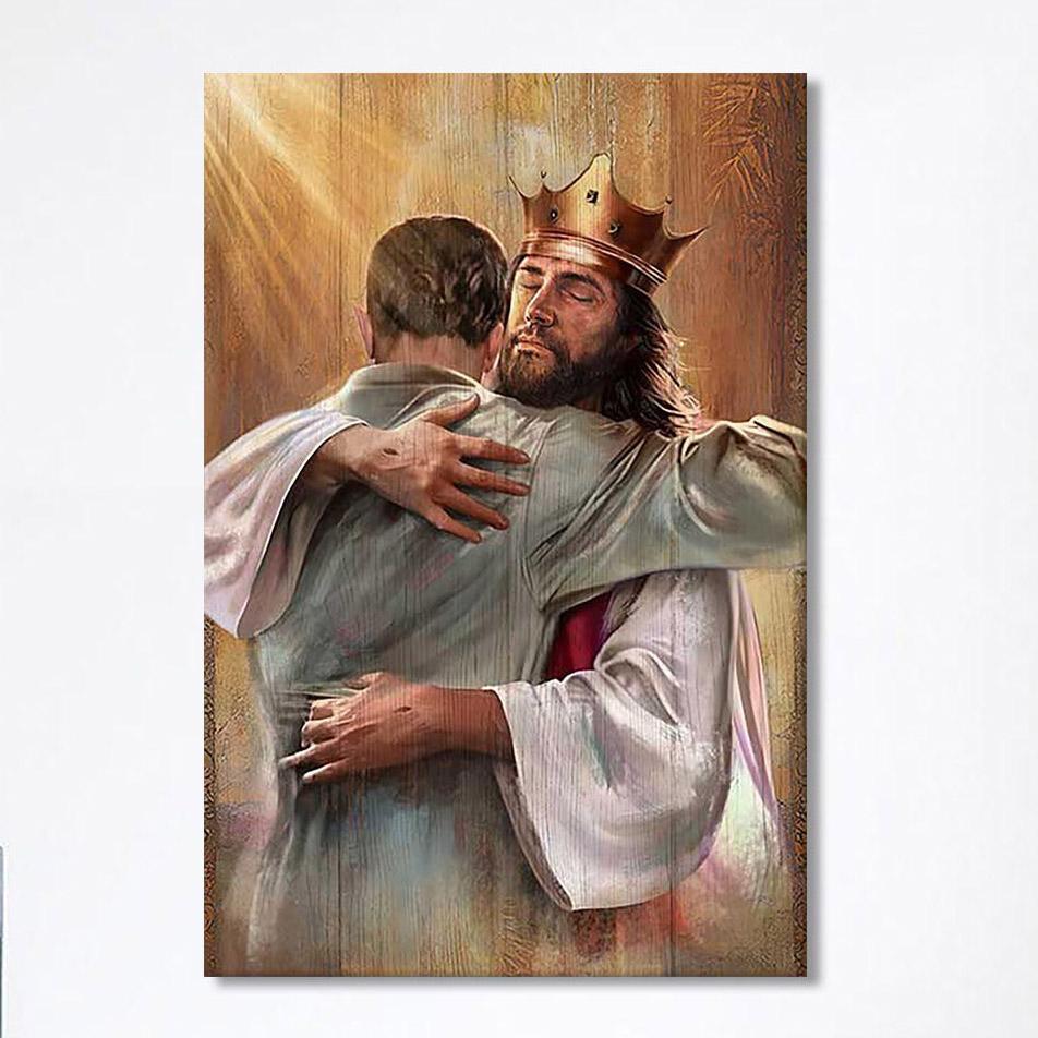 Jesus The King Canvas – A Heartwarming Hug From Jesus Wall Art Canvas – Jesus Portrait Canvas Prints – Christian Wall Art Canvas