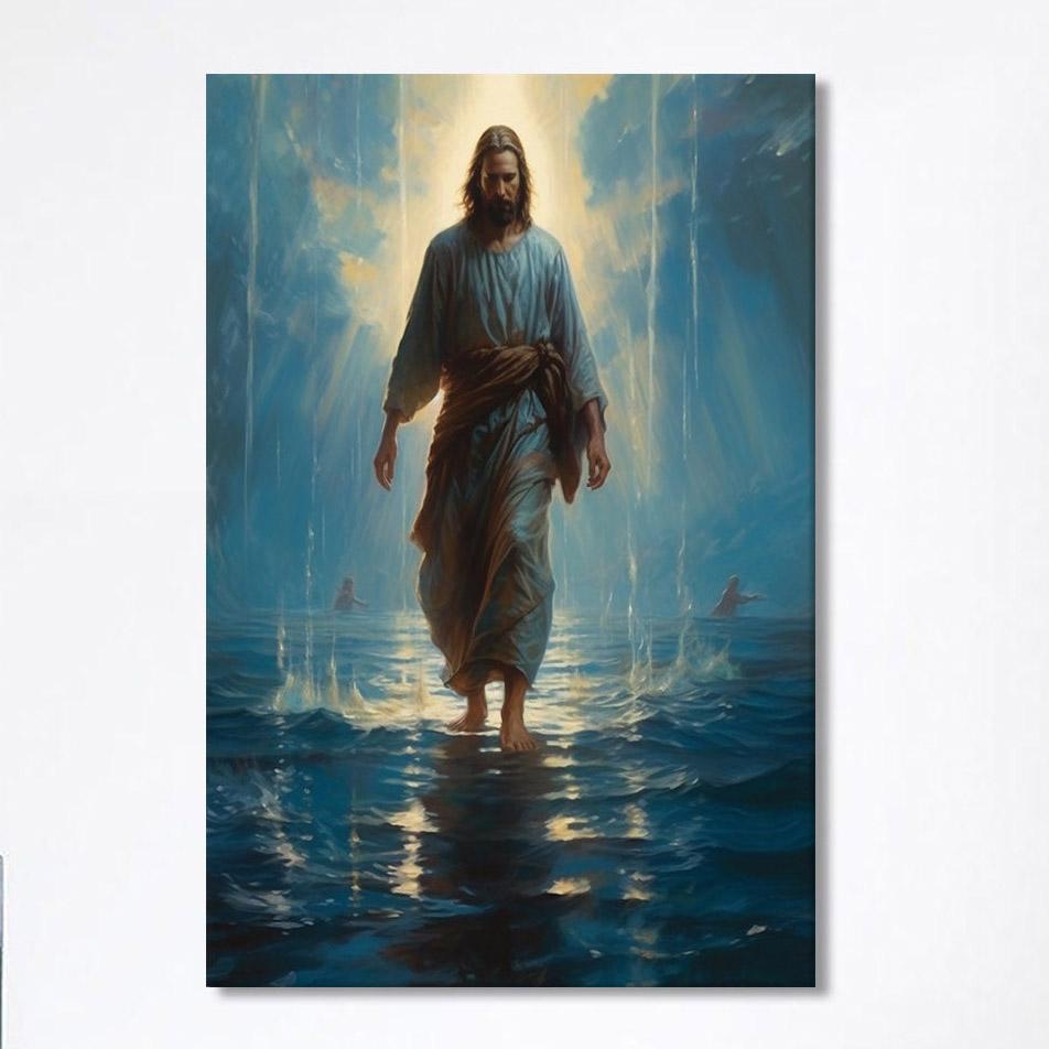 Jesus Walks On The Sea Canvas Prints – Jesus Canvas Art – Christian Wall Art Canvas Decor
