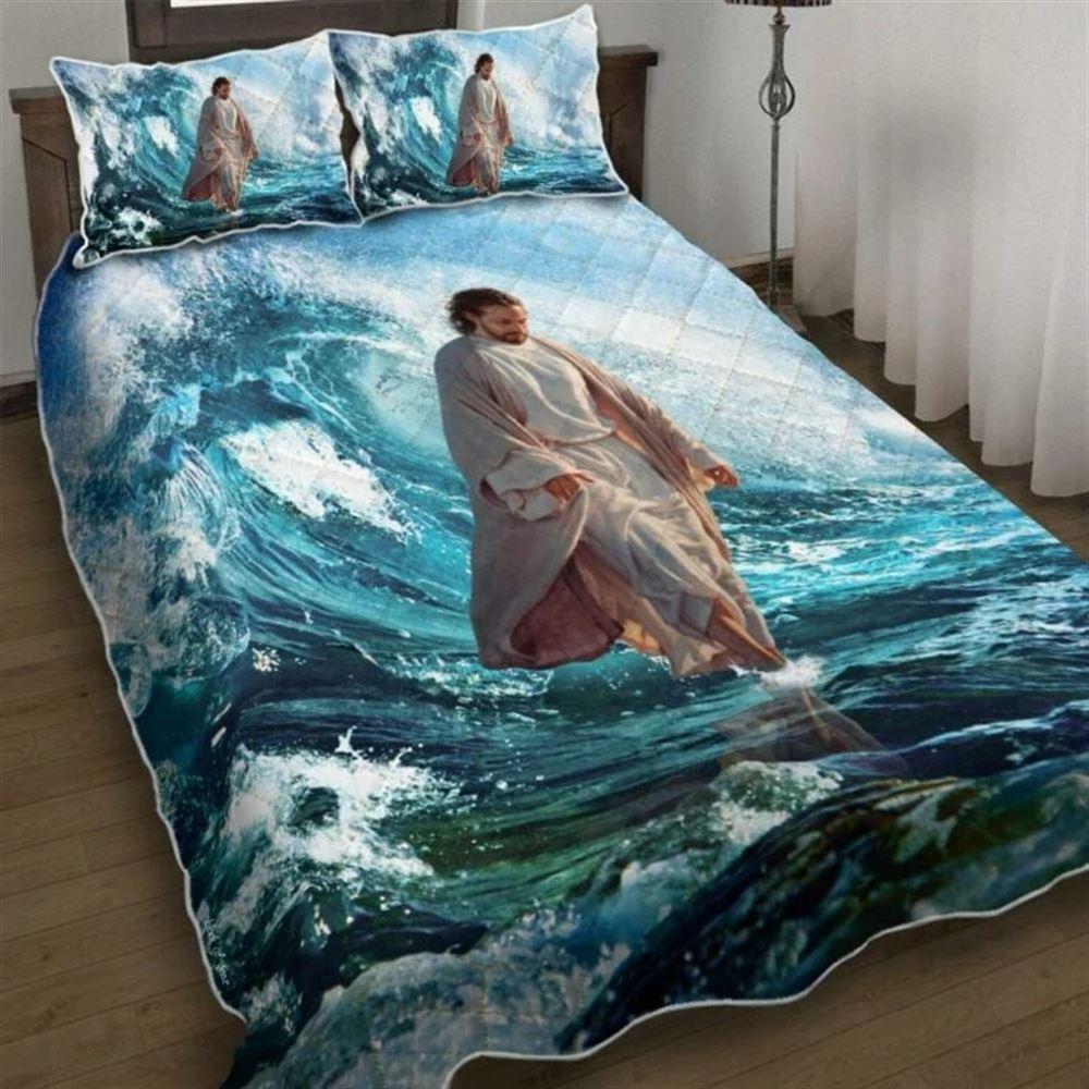 Jesus Walks On Water Quilt Bedding Set – Christian Gift For Believers Jesus Walks On Water Quilt Bedding Set – Christian Gift For Believers