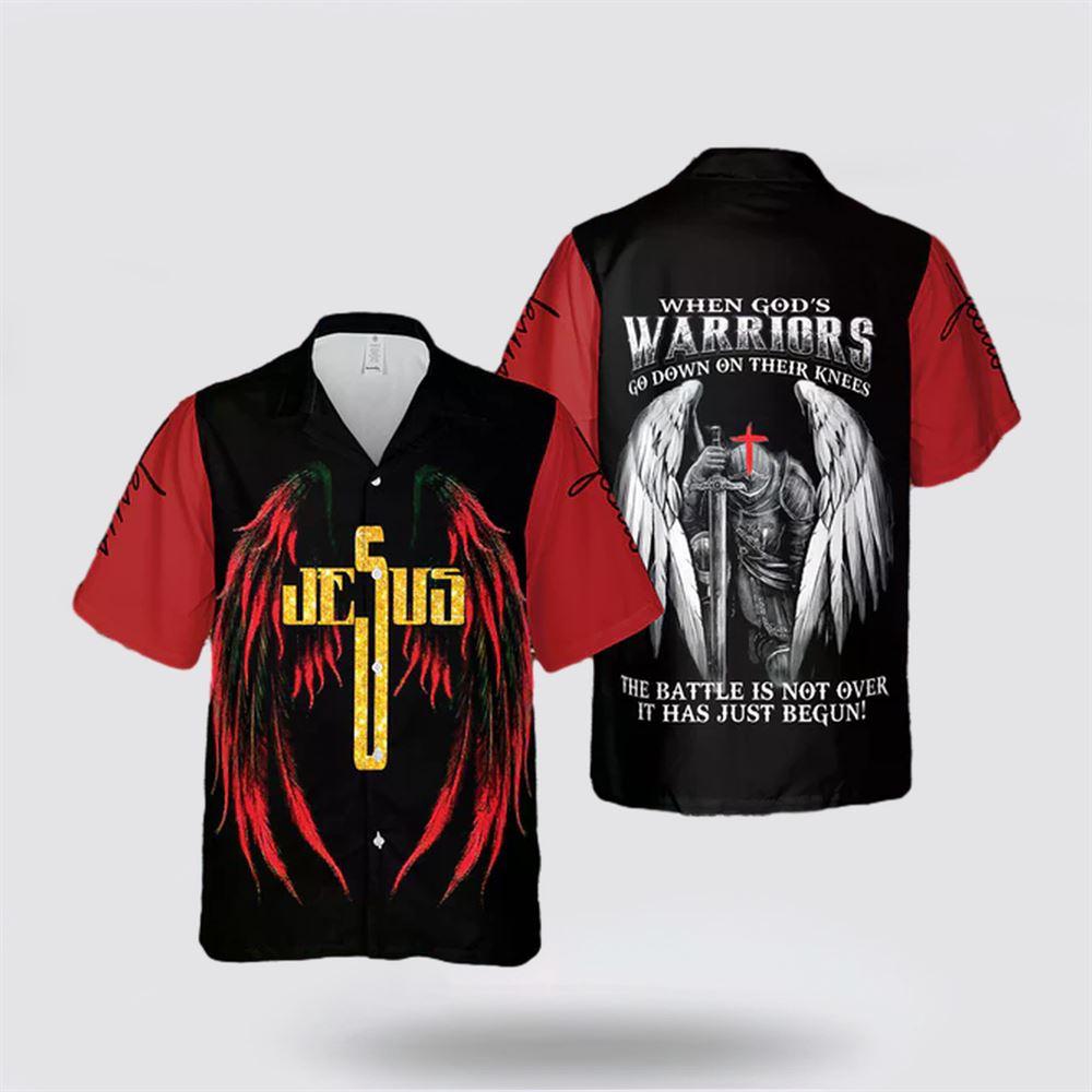 Jesus Warrior Angel Wings When God’s Warrior Go Down On Their Knees Hawaiian Shirt – Gifts For Jesus Lovers
