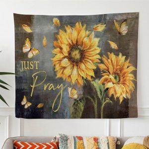 Just Pray Sunflower Butterfly Christian Tapestry Wall&hellip;