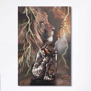 Lion And Knight Jesus Female Warrior Canvas Wall Art Christian Home Decor Religious Art plmjtl.jpg