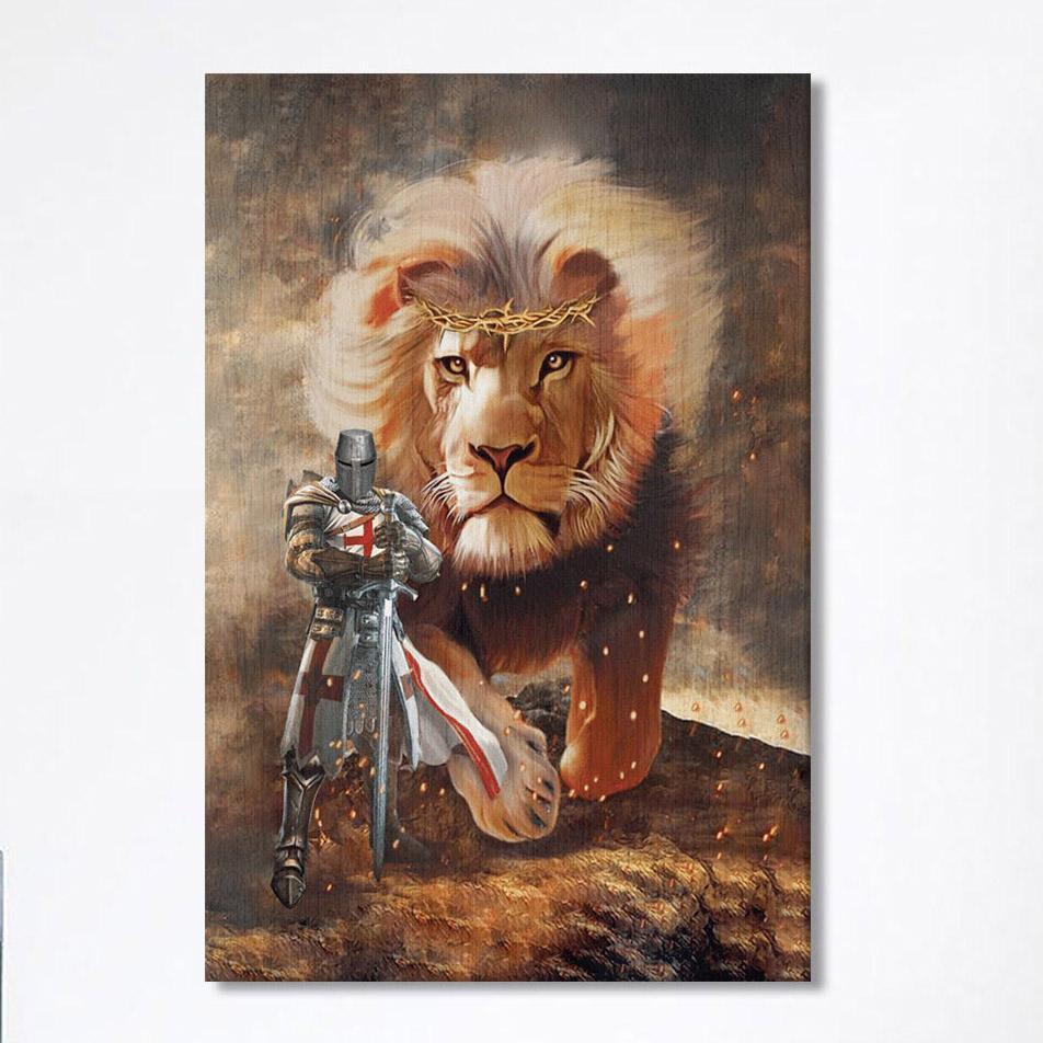 Lion And Knight Templar Jesus Canvas Prints – Jesus Christ Canvas Art – Christian Wall Decor