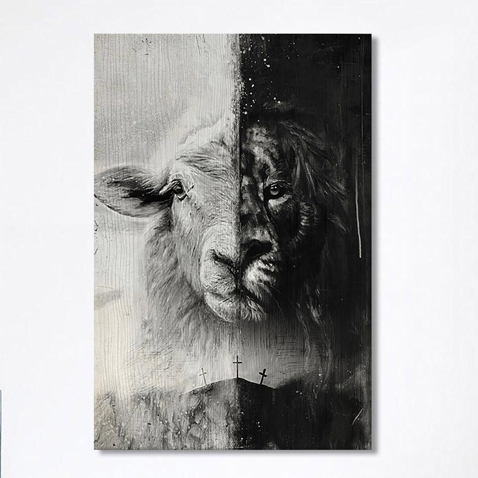 Lion And Lamb Face Canvas – Lion Canvas Print – Christian Wall Art Canvas – Religious Home Decor
