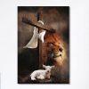 Lion And Lamb Face Canvas – Lion Canvas Print – Christian Wall Art Canvas – Religious Home Decor