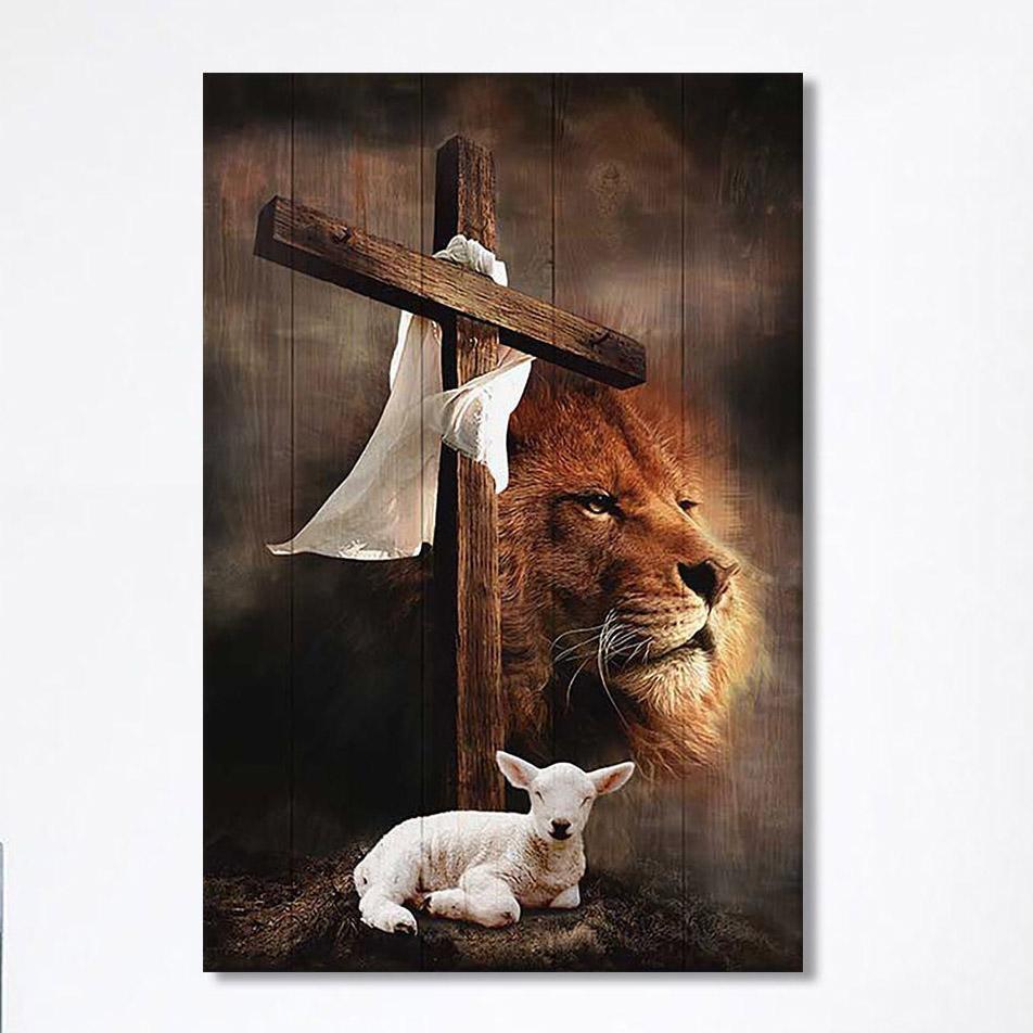 Lion And Lamb Of God Canvas Wall Art – Bible Verse Canvas Art – Christian Home Decor