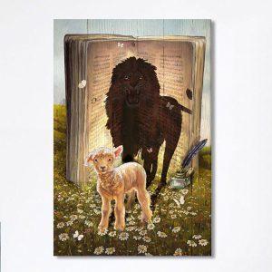 Lion And Lamb Of God Daisy Field White Butterfly Canvas Lion Canvas Print Christian Wall Art Canvas Religious Home Decor yu2bje.jpg