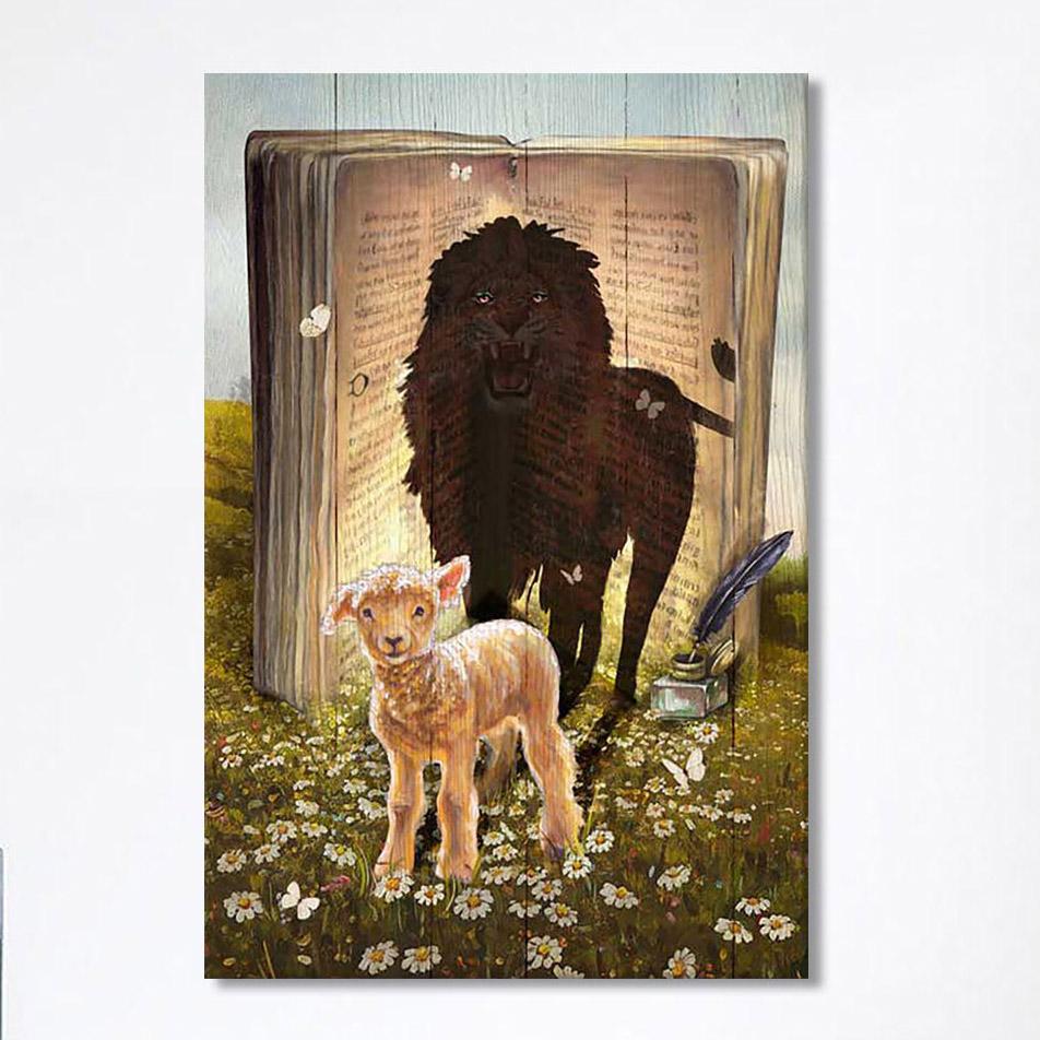 Lion And Lamb Of God Daisy Field White Butterfly Canvas – Lion Canvas Print – Christian Wall Art Canvas – Religious Home Decor