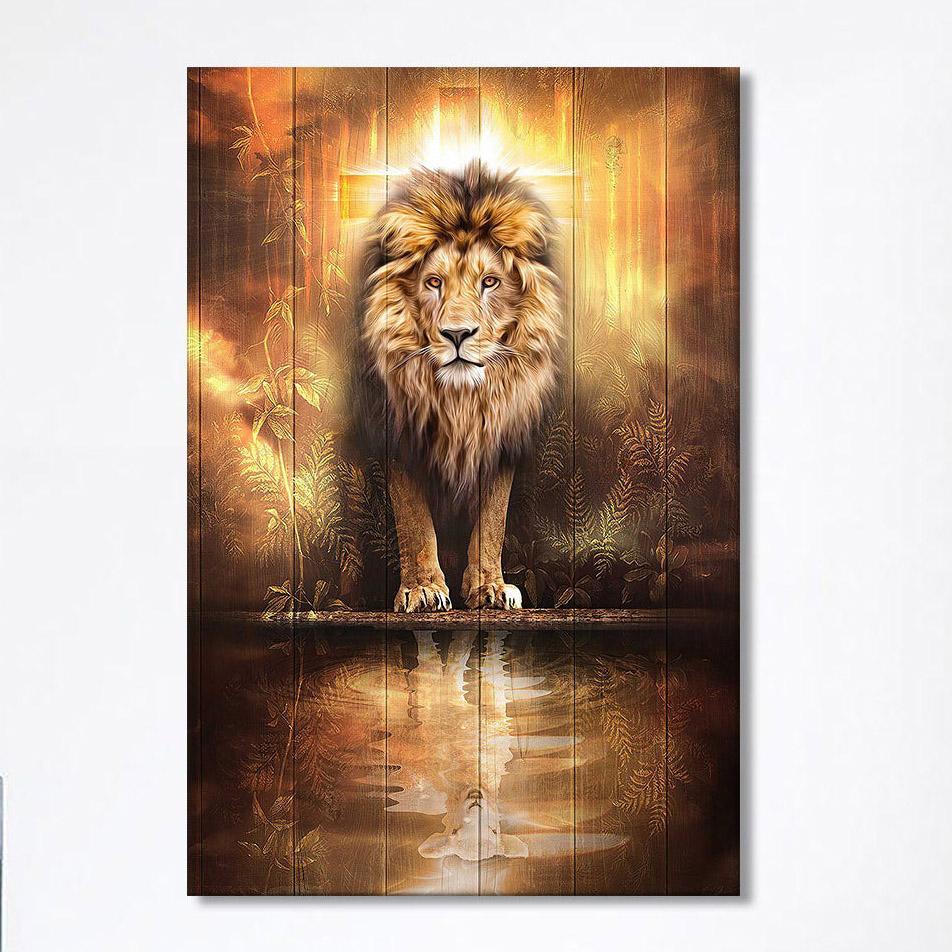 Lion And Lamb Water Reflection Jesus Canvas Wall Art – Jesus Canvas Pictures – Christian Wall Art Canvas
