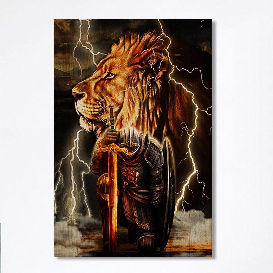 Lion And The Warrior Canvas Wall Art – Christian Wall Canvas – Religious Wall Art