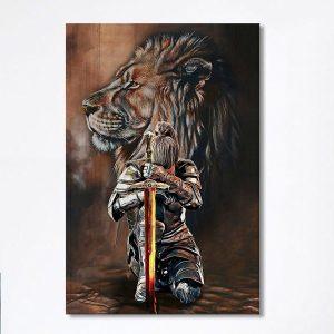 Lion And Women Warrior Canvas Wall Art Christian Wall Canvas Religious Wall Art oln01f.jpg