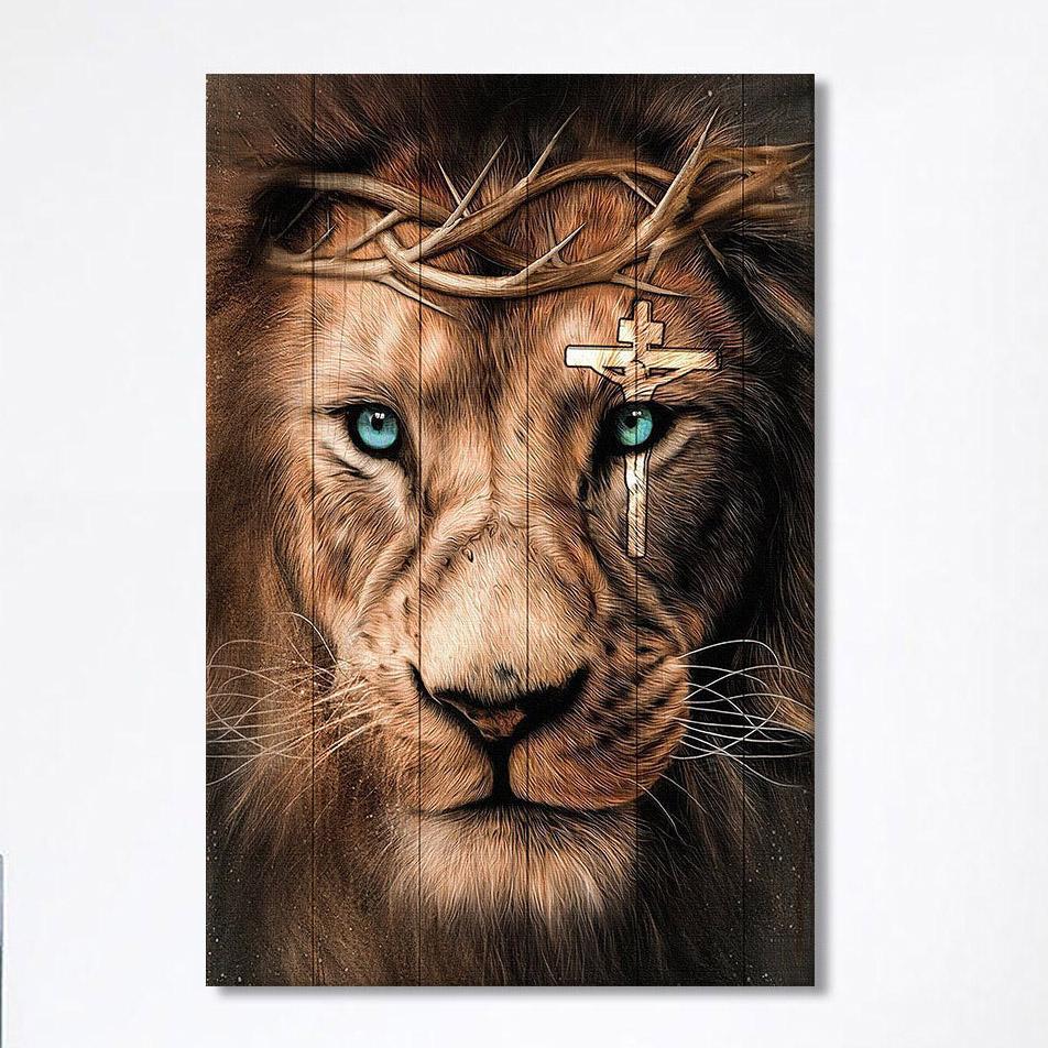 Lion Cross Crown Of Thorns Canvas Art – Christian Art – Bible Verse Wall Art – Religious Home Decor