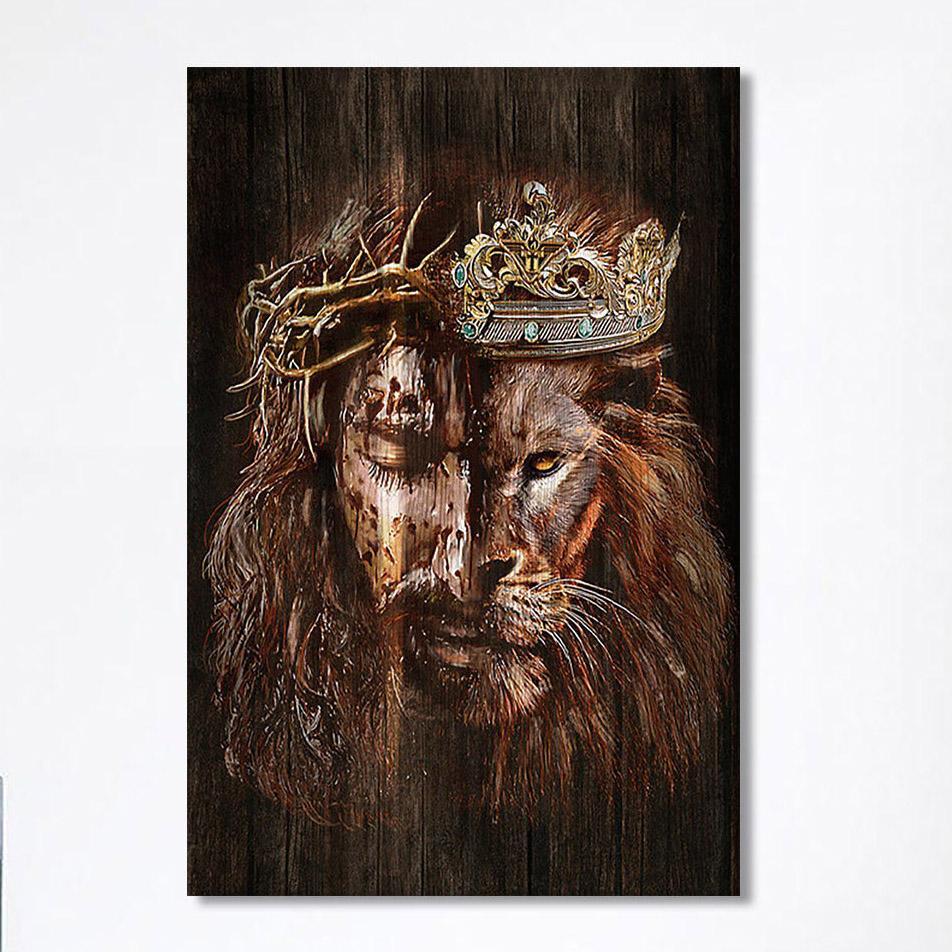 Lion Of Judah Jesus The King Awesome Crowns Canvas – Lion Canvas Print – Christian Wall Art Canvas – Religious Home Decor
