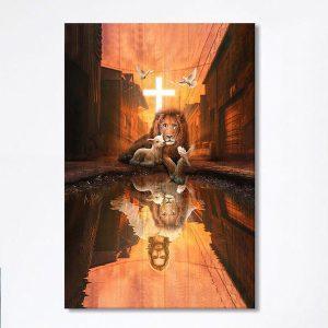 Lion Of Judah Lamb Of God Jesus s Reflection Light Cross Canvas Lion Canvas Print Christian Wall Art Canvas Religious Home Decor izzzdy.jpg