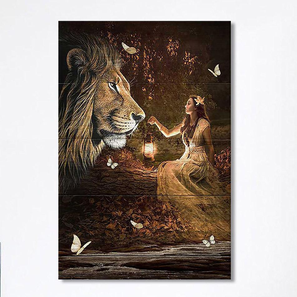 Lion Of Judah Pretty Girl White Butterfly Canvas – Lion Canvas Print – Christian Wall Art Canvas – Religious Home Decor