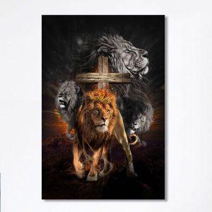 Lion Of Judah Wooden Cross Jesus The Lord Canvas Lion Canvas Print Christian Wall Art Canvas Religious Home Decor dlorpe.jpg