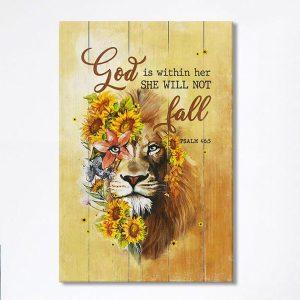 Lion Sunflower God Is Within Her She Will Not Fall Canvas Wall Art Christian Canvas Prints Bible Verse Canvas Art g07mrn.jpg