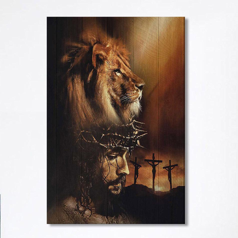 Lion The Face Of Jesus Crown Of Thorn Jesus Painting Canvas Art – Christian Art – Bible Verse Wall Art – Religious Home Decor