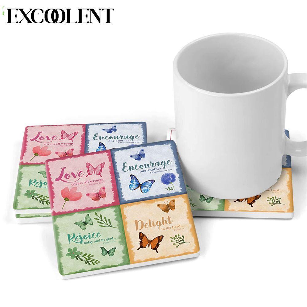 Love Encourage Rejoice Delight Butterfly Stone Coasters – Coasters Gifts For Christian
