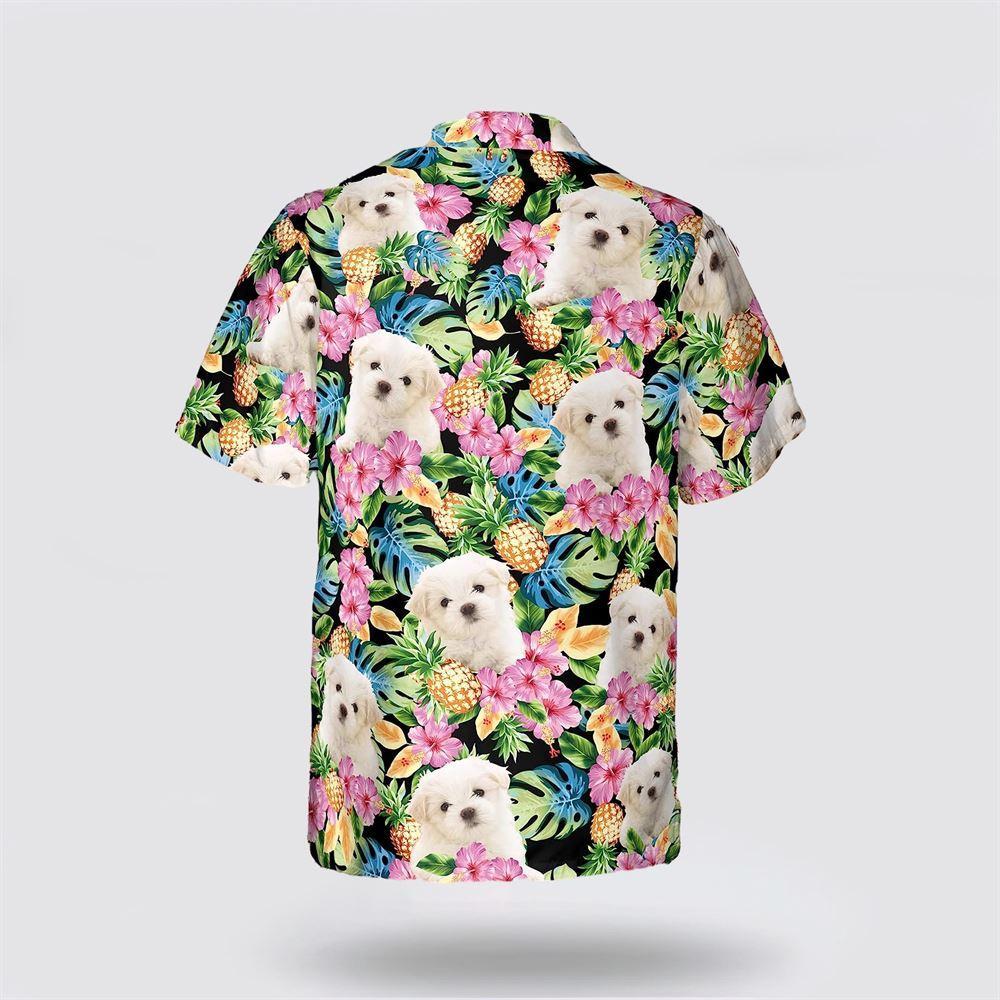 Maltese Pink Flower Tropic Pattern Hawaiin Shirt – Gift For Pet Lover