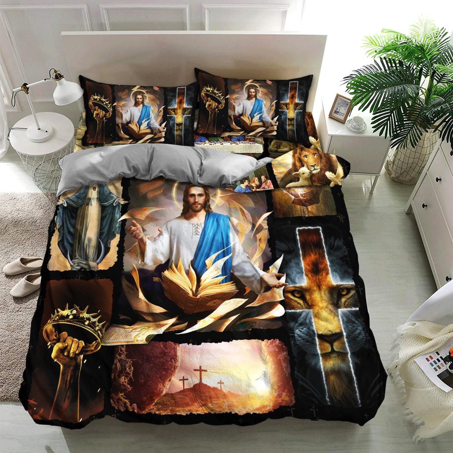 Maria Cross Lion Of Christian Quilt Bedding Set – Christian Gift For Believers