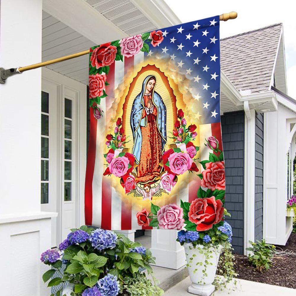 Mary, Mother of Jesus. Our Lady of Guadalupe American Flag – Christmas Flag Outdoor Decoration