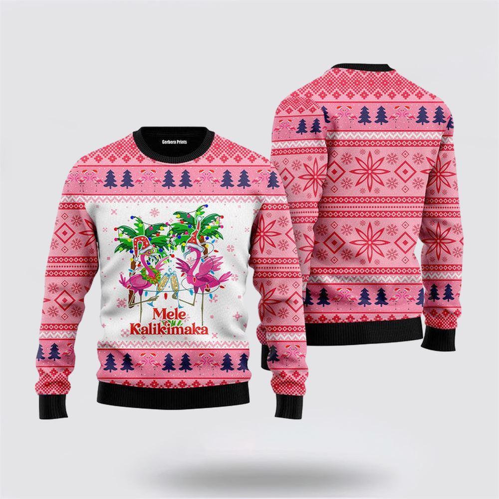Mele Kalikimaka Flamingo Ugly Christmas Sweater – Sweater Gifts For Pet Lover