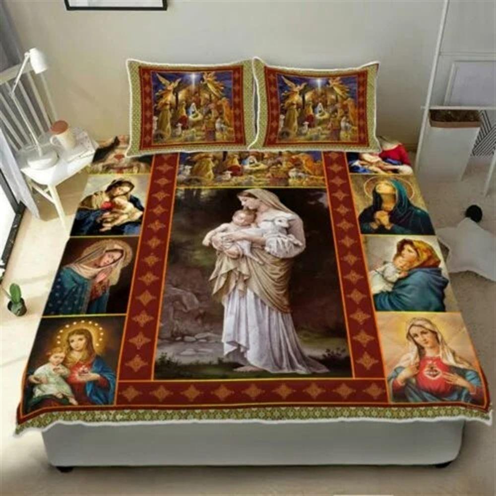 Mother Mary Our Lady of Grace Quilt Bedding Set – Christian Gift For Believers