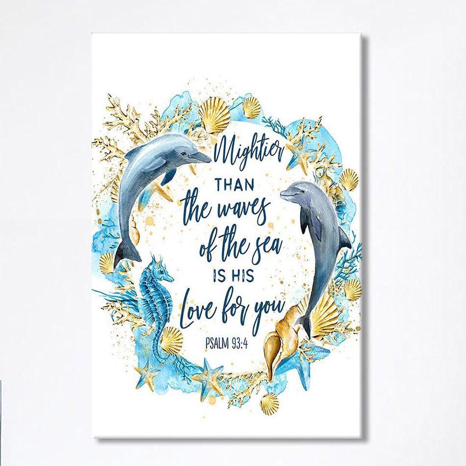 Ocean Dolphins Mightier Than The Waves Psalm 93 4 Canvas Wall Art – Christian Wall Art Canvas
