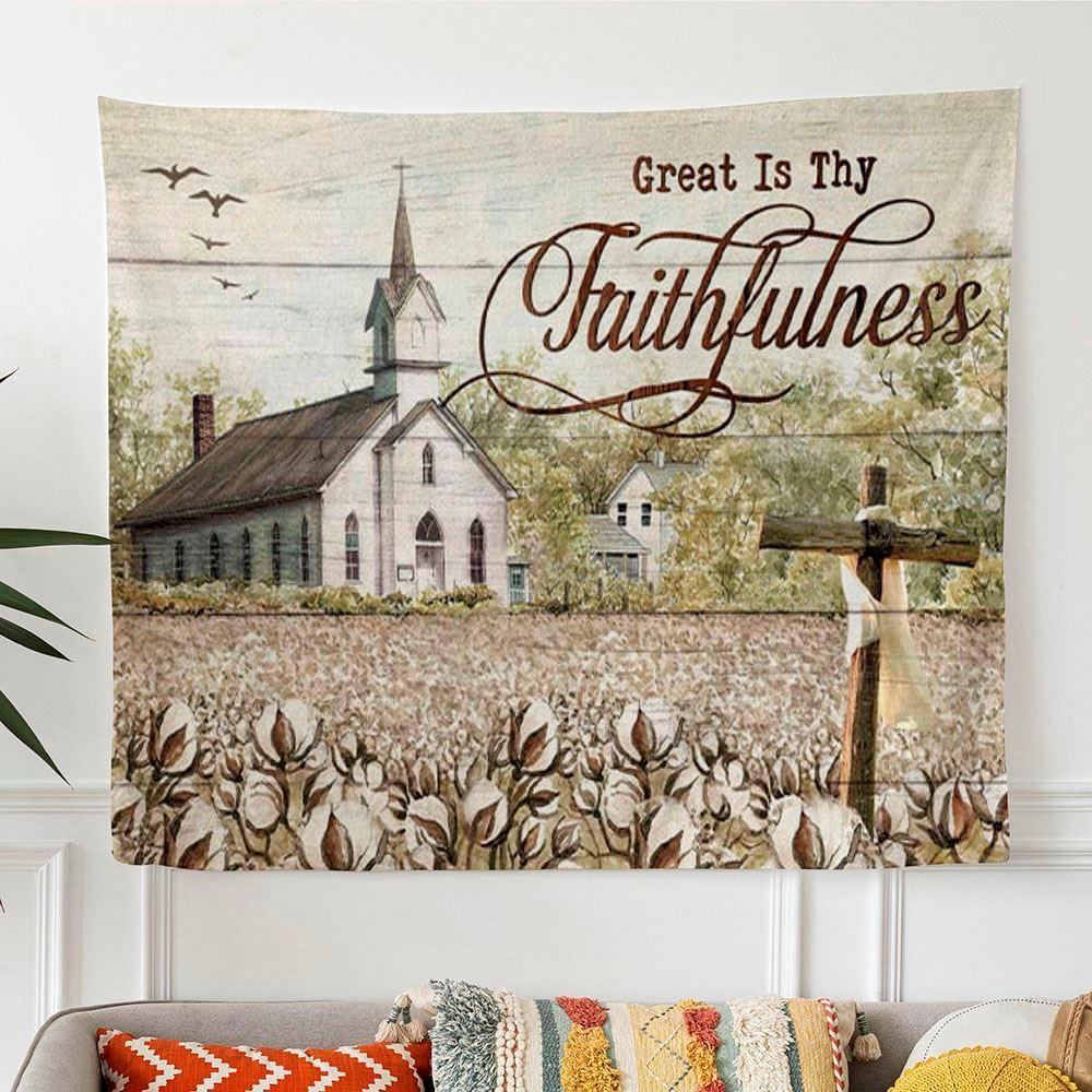 Old Country Church Great Is Thy Faithfulness Tapestry Wall Art Print – Gifts For Christian Families