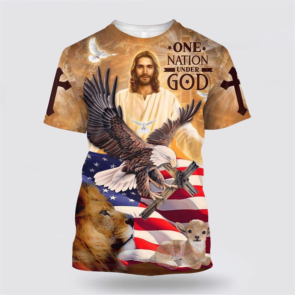 On Nation Under God American All Over Print 3D T Shirt – Gifts For Christians