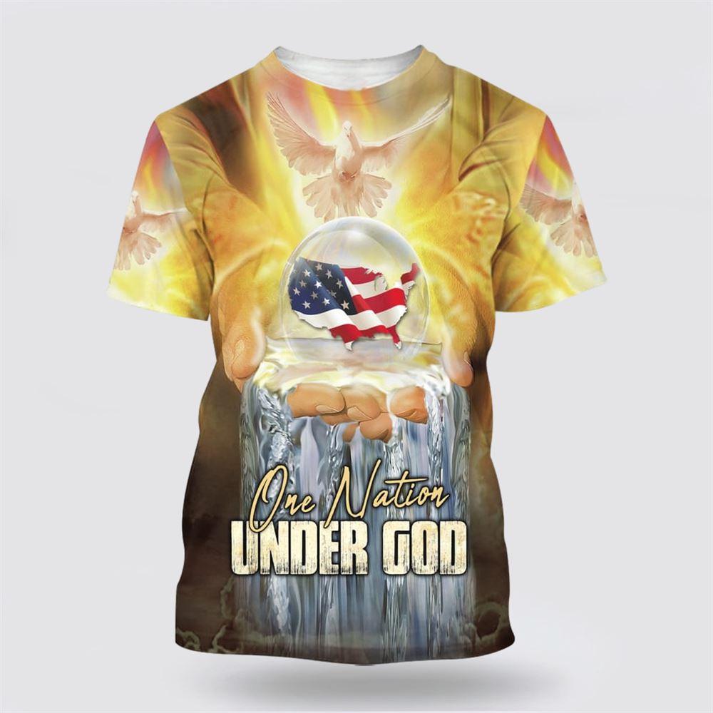 One Nation Under God Hand Hold Earth Dove All Over Print 3D T Shirt – Gifts For Christians