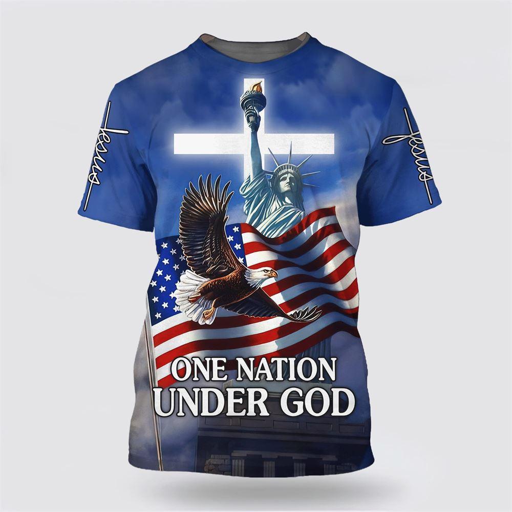 One Nation Under God July 4th Statue Of Liberty All Over Print 3D T Shirt – Gifts For Christians