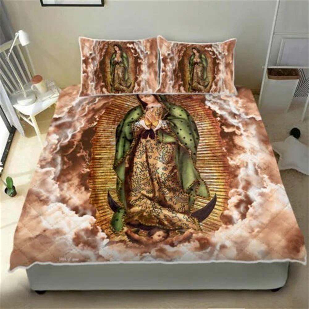 Our Lady Of Guadalupe Pray For Us Christian Quilt Bedding Set – Christian Gift For Believers