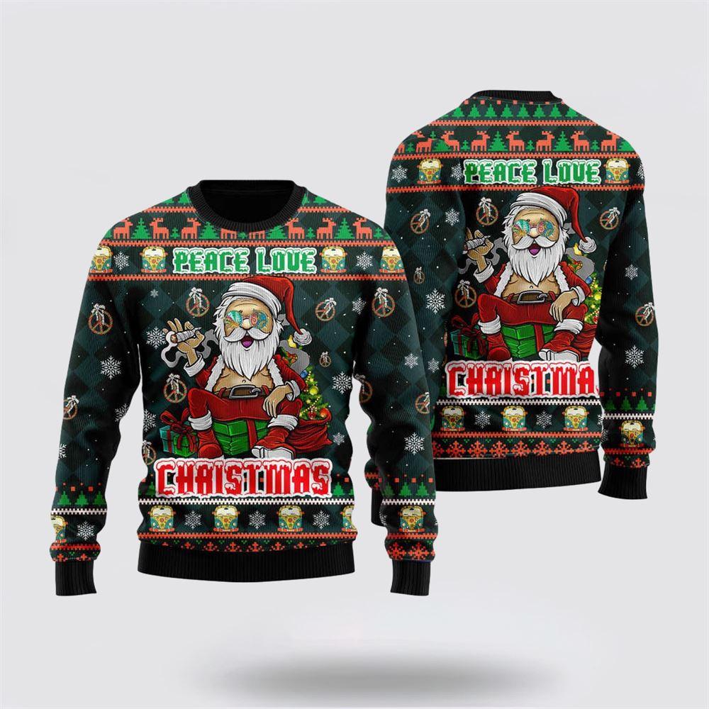 Peace Love Hippie Santa Claus Ugly Christmas Sweater – Christmas Gifts For Frends Peace Love Hippie Santa Claus Ugly Christmas Sweater – Christmas Gifts For Frends