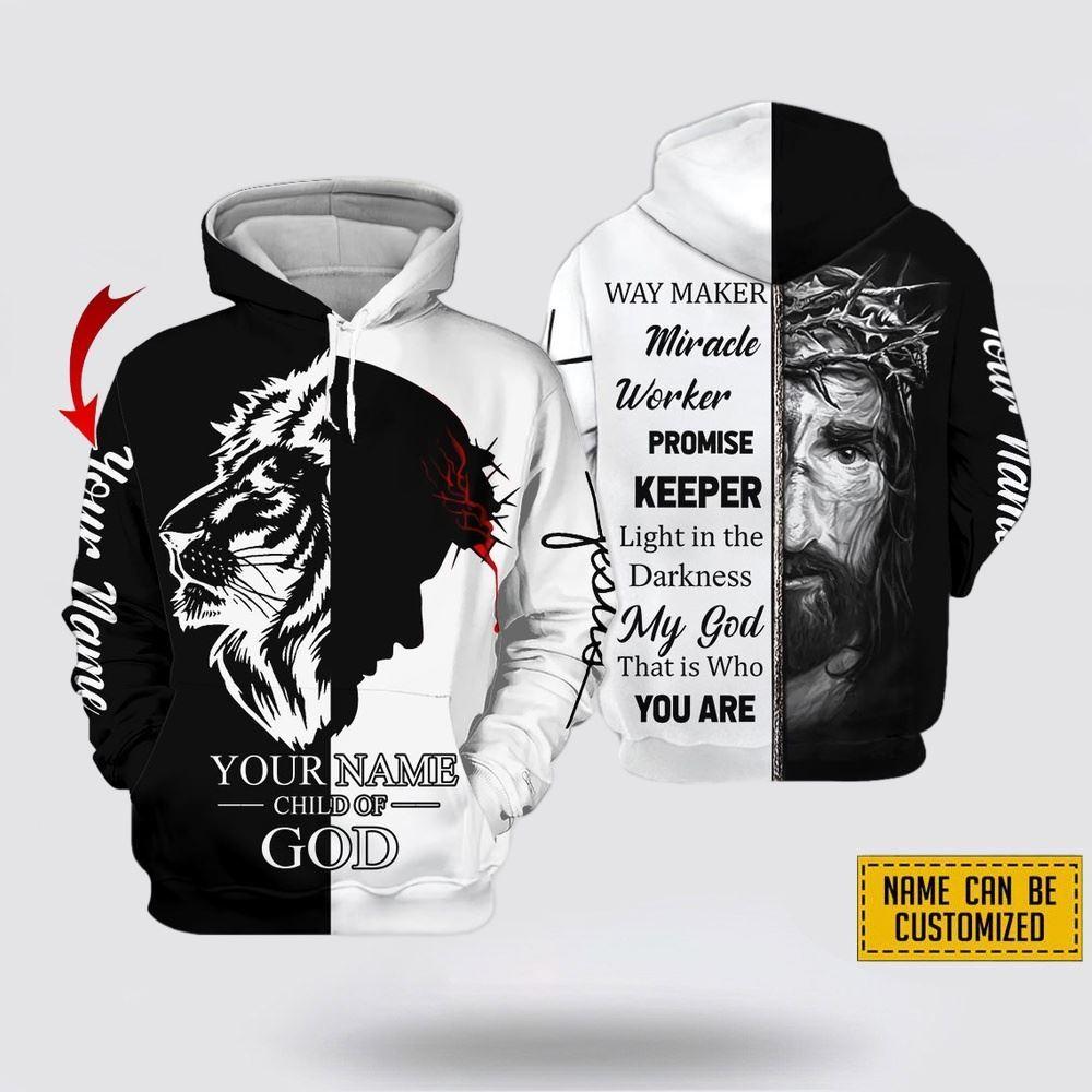 Personalized Name God Lion Promise Keeper Light In The Darkness All Over Print 3D Hoodie – Gifts For Christians