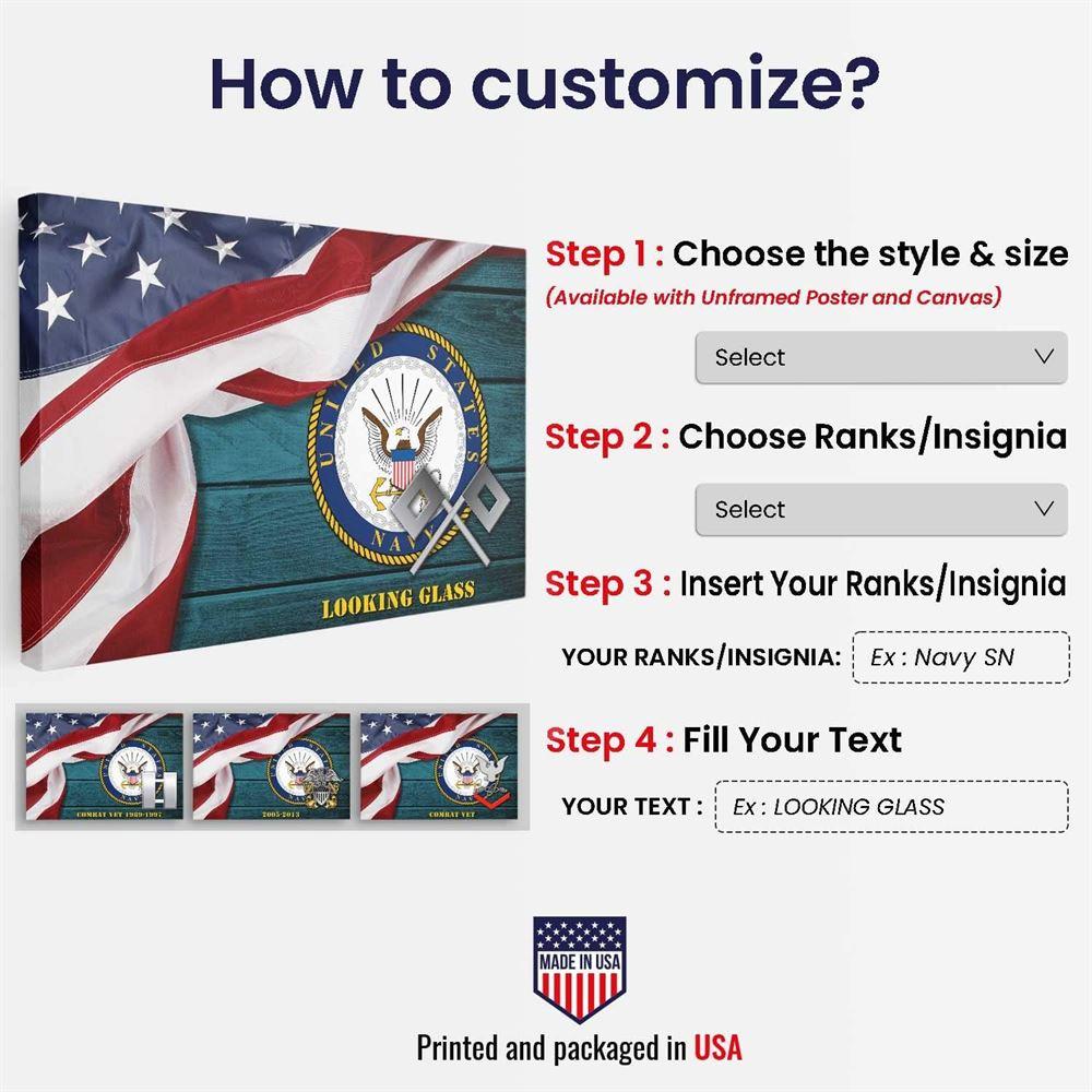 Personalized US Navy Canvas Print Of Service American Flag Independence Day Navy Canvas Wall Art – Gift For Military Personnel