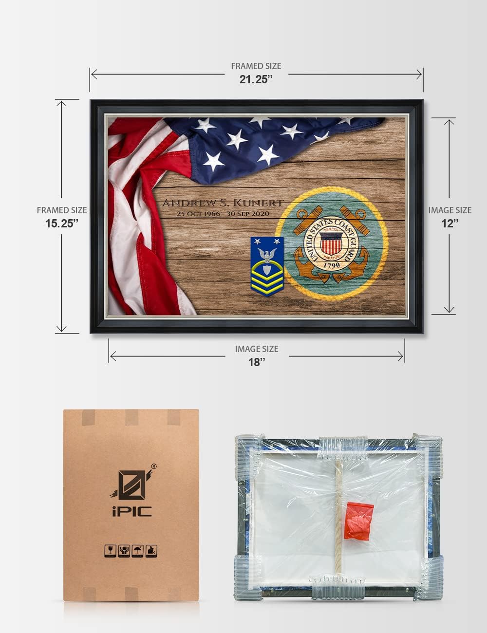 Personalized US Navy Rustic American Flag Semper Paratus 1790 United States Coast Guard Framed Canvas Wall Art – Gift For Military Personnel