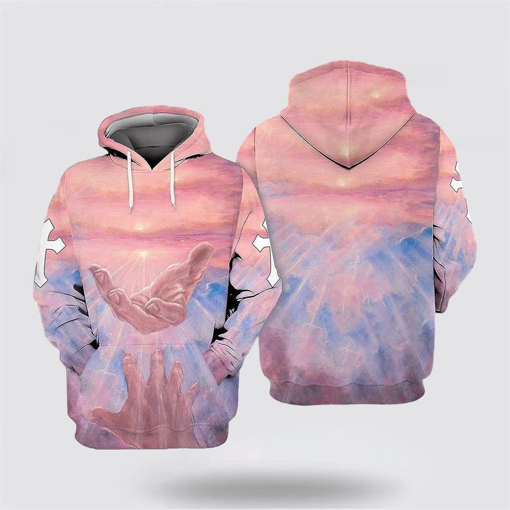 Pink Jesus Reaching Hand All Over Print Hoodie Shirt – Christian Gift For Believers