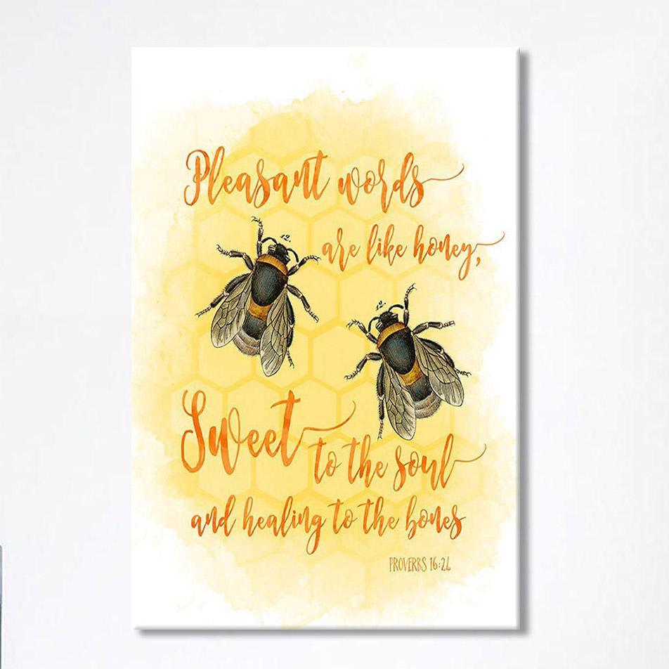 Pleasant Words Are Like Honey Bee Wall Art – Proverbs 16 24 – Christian Wall Art Canvas