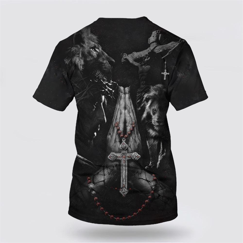 Praying Hands Jesus Lion All Over Print 3D T Shirt – Gifts For Christians