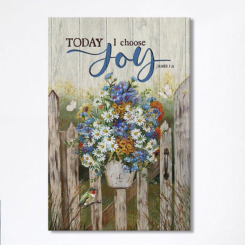 Pretty Flower Vase Today I Choose Joy Canvas – Christian Wall Art Canvas – Religious Home Decor