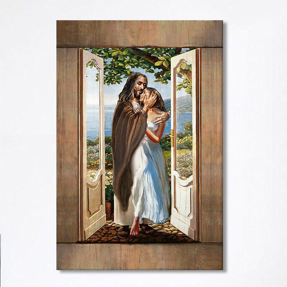 Pretty Girl Beautiful Forest Walking With Jesus Canvas Print- Christian Wall Art Canvas Home Decor