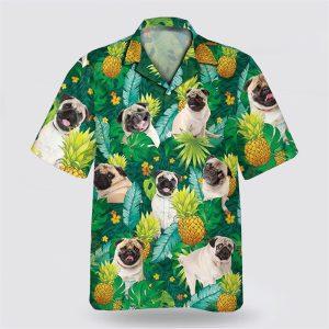 Pug Dog Leaves Green Tropic Pattern Hawaiian&hellip;