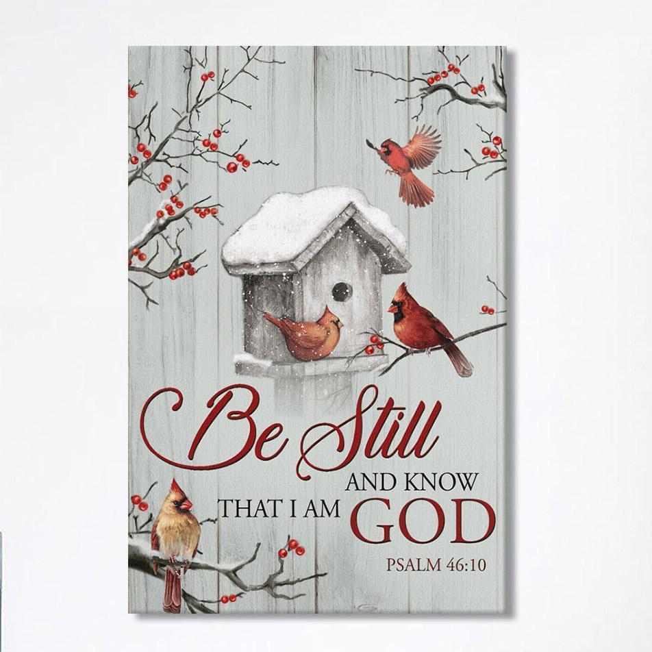 Red Cardinal Be Still And Know That I Am God Canvas Prints – Christian Wall Decor – Bible Verse Canvas Art