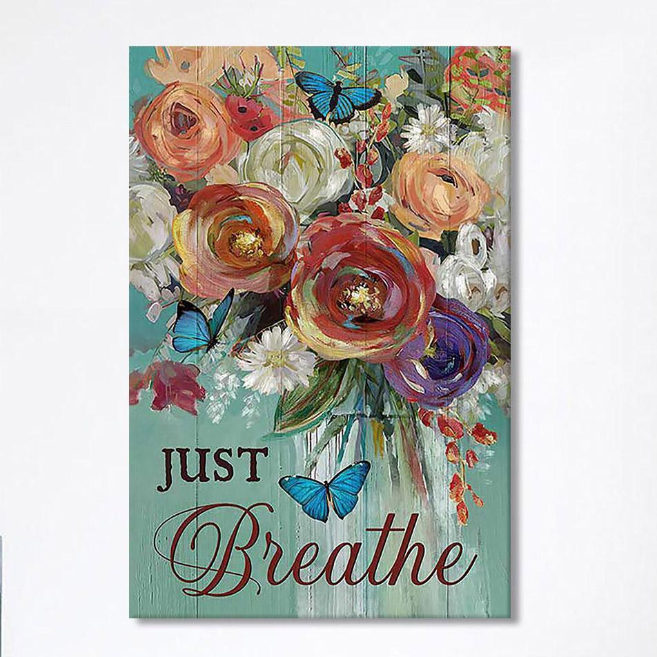 Red Rose Just Breathe Canvas – Christian Wall Art Canvas – Religious Home Decor